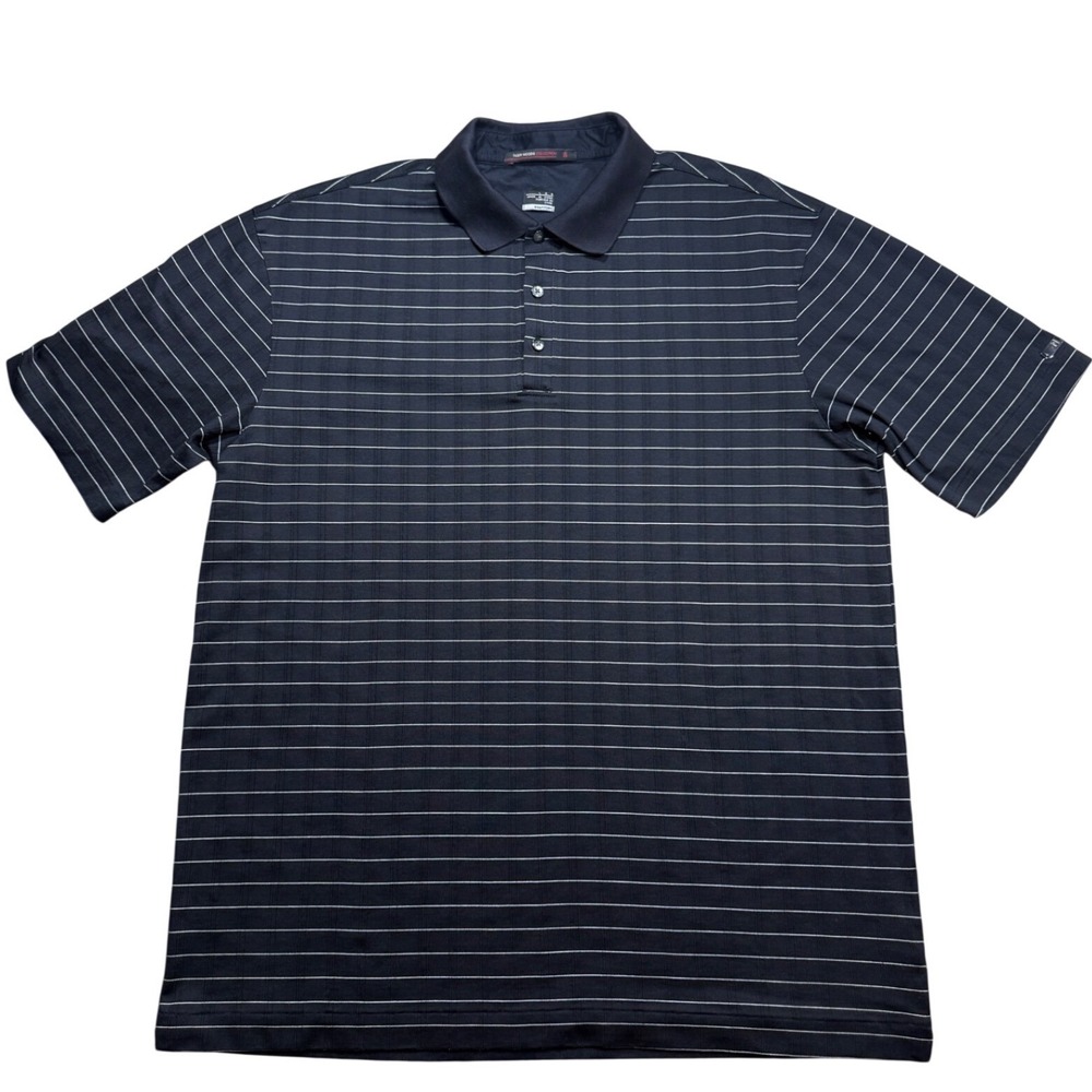 Nike Tiger Woods Collection Navy Blue Striped Golf Polo Shirt Mens Large L